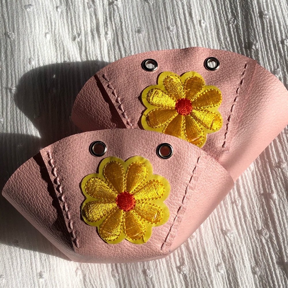 Pink Pleather Flower Roller Skate Toe Caps